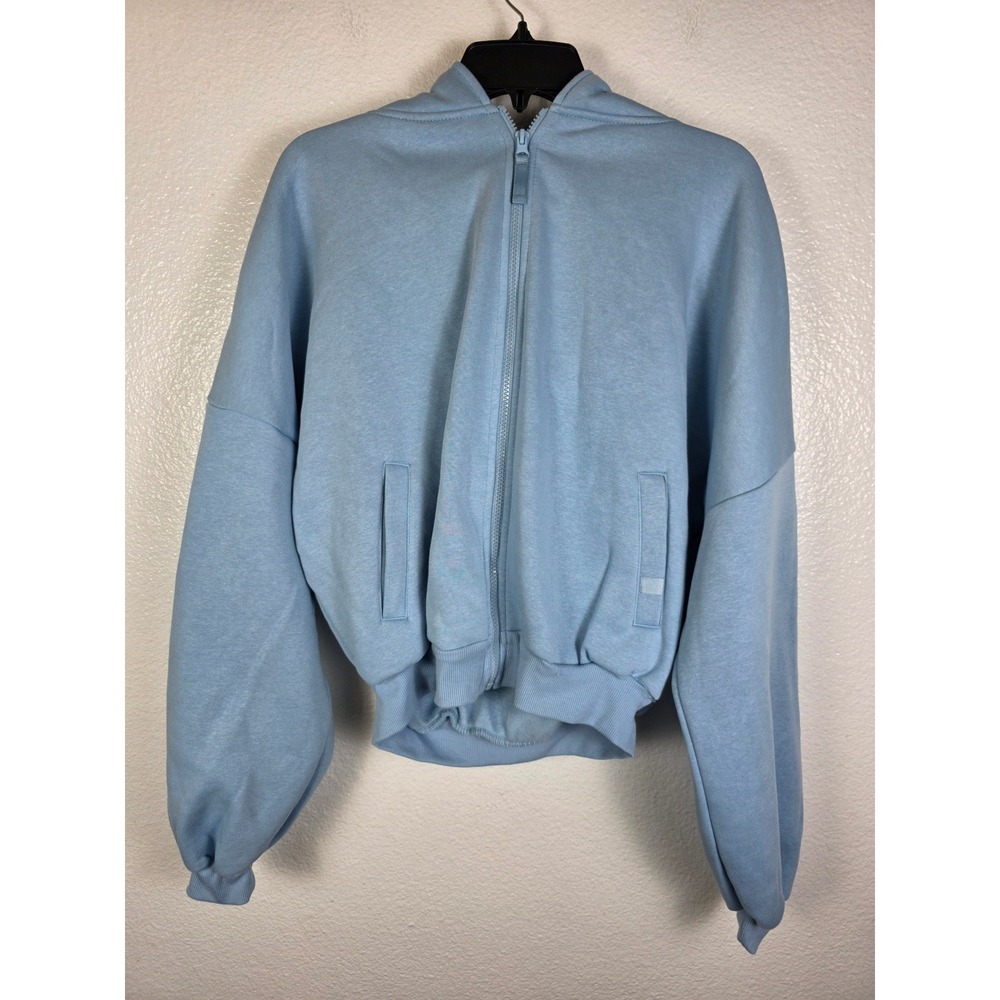 Blogilates Marshmallow Hoodie Light Blue Full Zip Cropped Sweatshirt Size XS